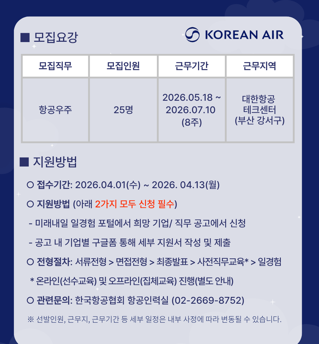 대한항공 청년인턴 2차 모집(미래내일 일경험) 3번째 파일 - 자세한 내용은 본문 참조