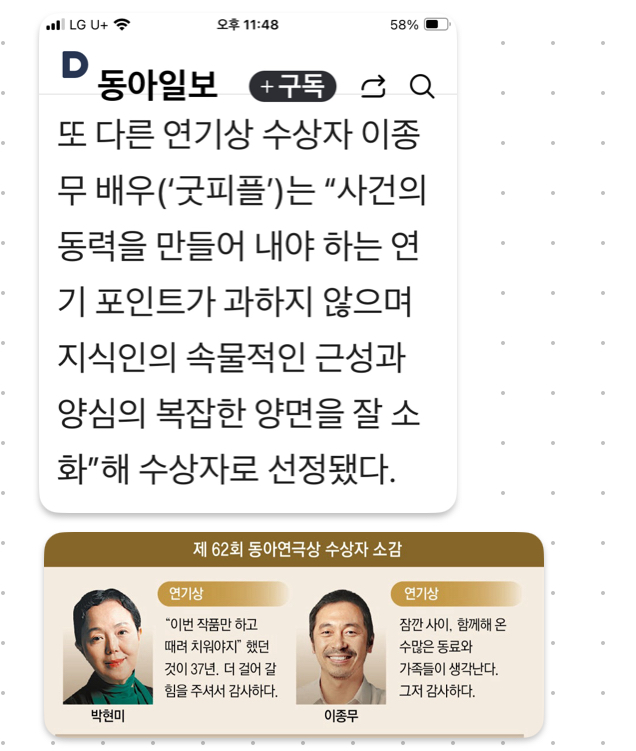 연극학과 이종무 교수, 제62회 동아연극상 연기상 수상 2번째 파일 - 자세한 내용은 본문 참조